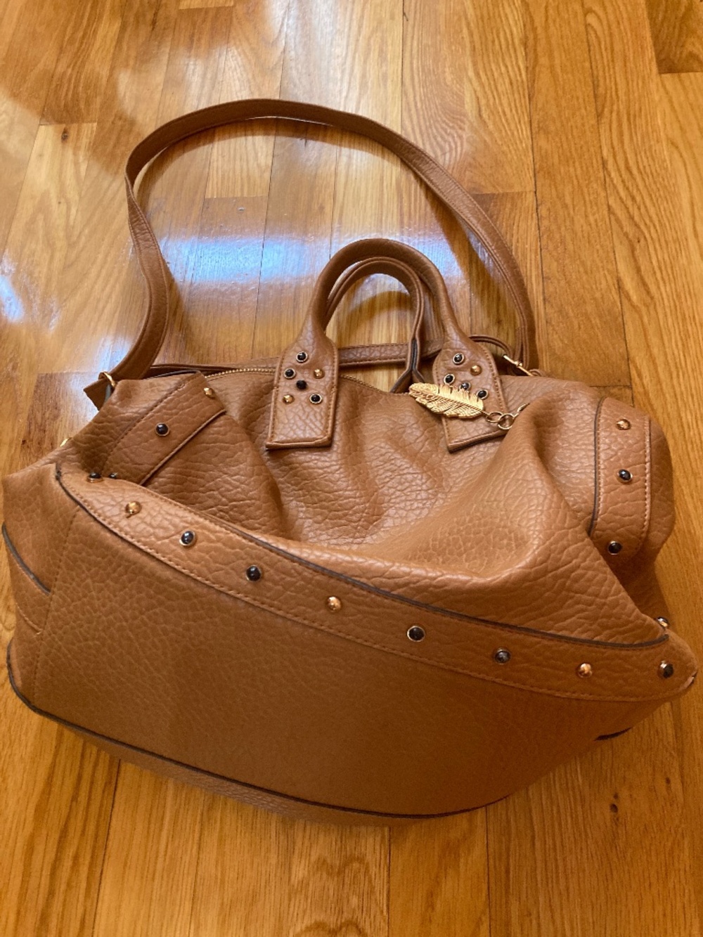 Jessica Simpson Studded Satchel Handbag in Caramel Brown